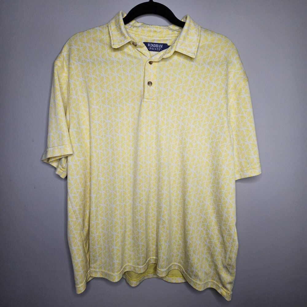 Windham Pointe Shirt Polo Mens XL Yellow Leaf/geometric Pattern‎ Beach Golf